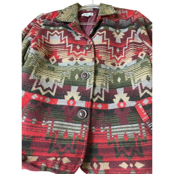 Coldwater Creek Western Southwestern Aztec Wool Blend Blazer Jacket Size 12 Boho - Picture 5 of 9